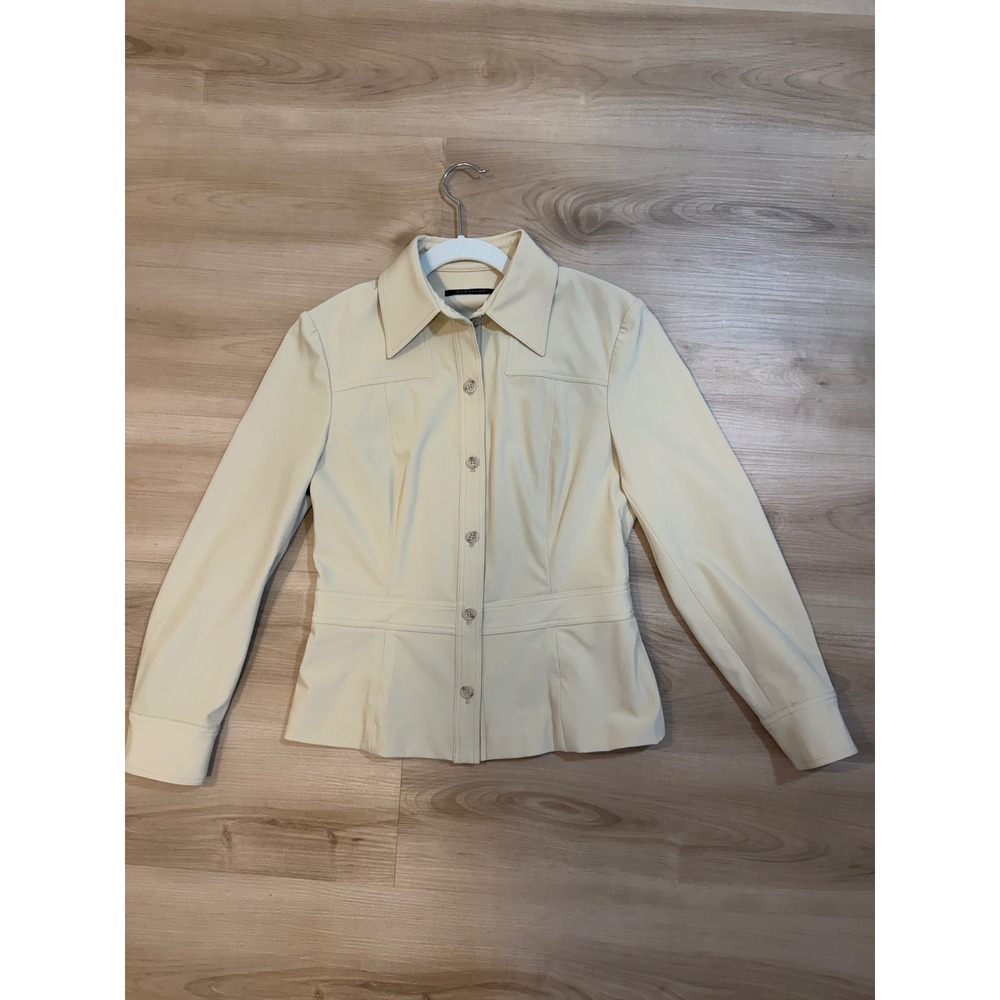 Elie Tahari Button Down Shirt Beige 6 Women Fitted Lycra Stretch Workwear - Picture 11 of 14